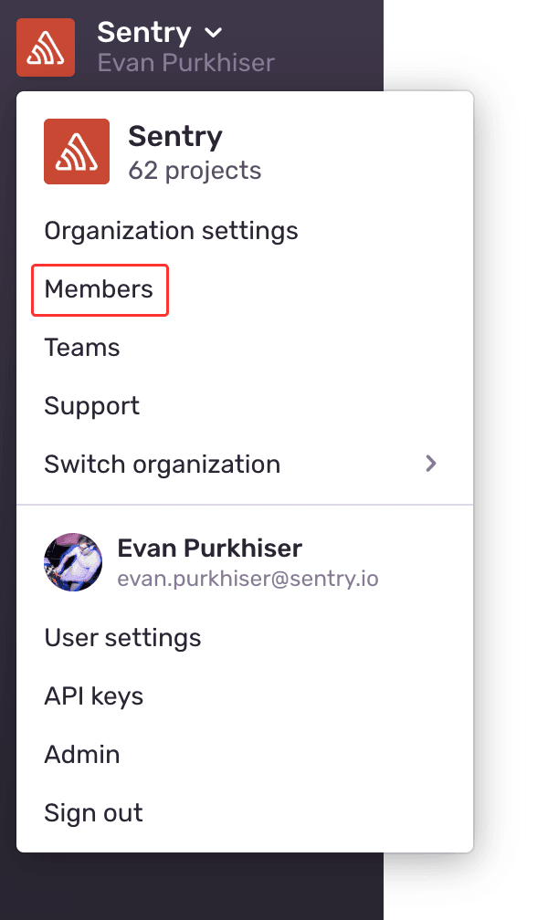 Highlighted sub-menu for invitation