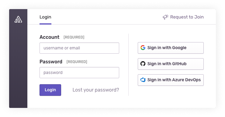 Button to request to join an organization from the login page