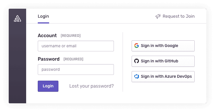 Button to request to join an organization from the login page