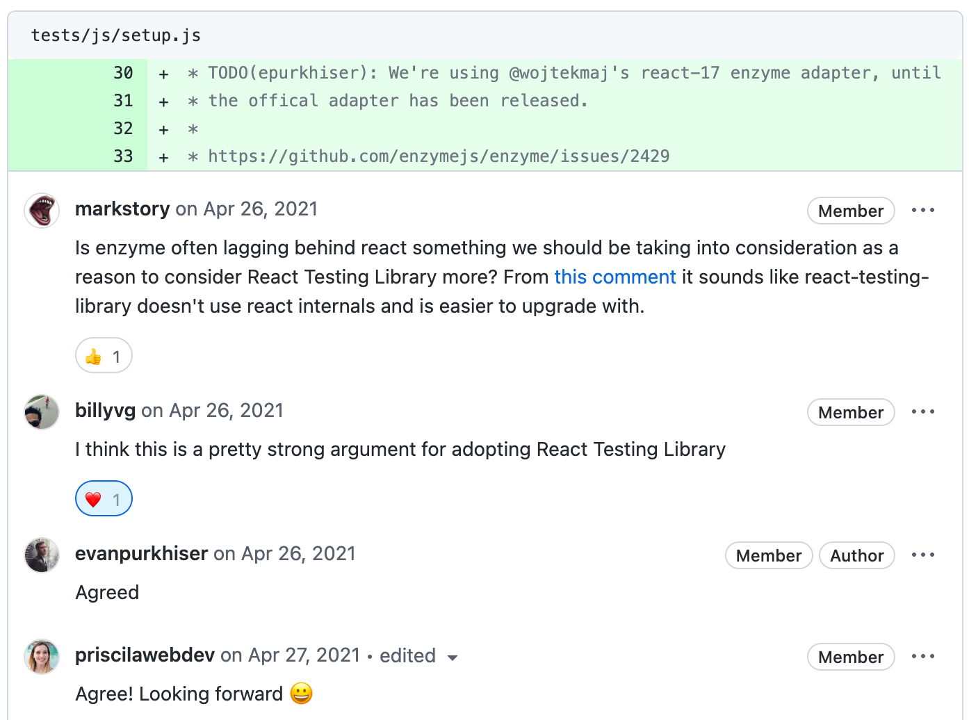 Github discussion on updating to React 17